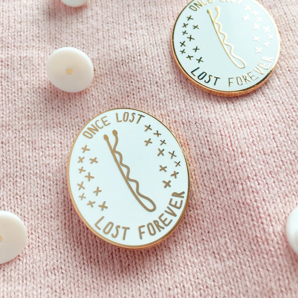 bobby pin, bobby pin enamel pin, hair enamel pin, once lost forever, lost but never found, hair stylist pin, curly girl pin, funny pin