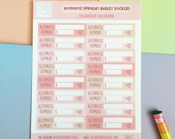 Automatic Payment Budget Sticker Sheet