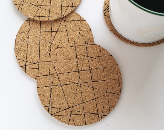 Geometric Round Cork Coasters