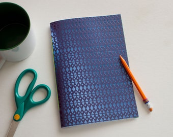 lined journal, blue and green, travelers notebook, fauxdori, blank books, lined notebook, travel journal, travel diary, blue foil, field