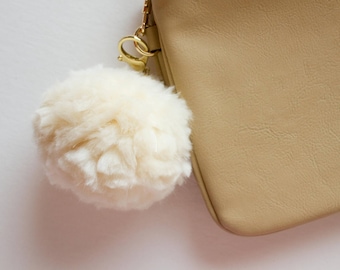 Fluffy Cream Pom Pom Keychain Charm