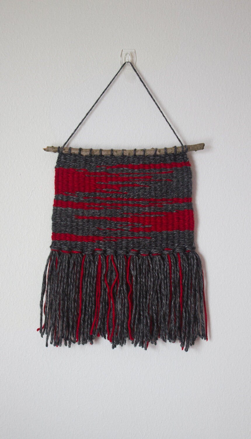 Gray and Red Woven Wall Hanging