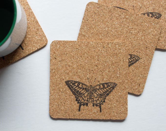 Square Butterfly Cork Coasters