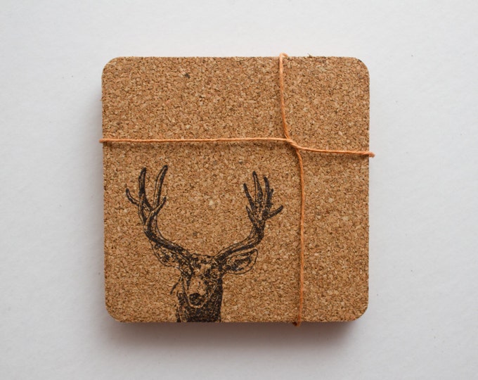 Square Deer Cork Coasters