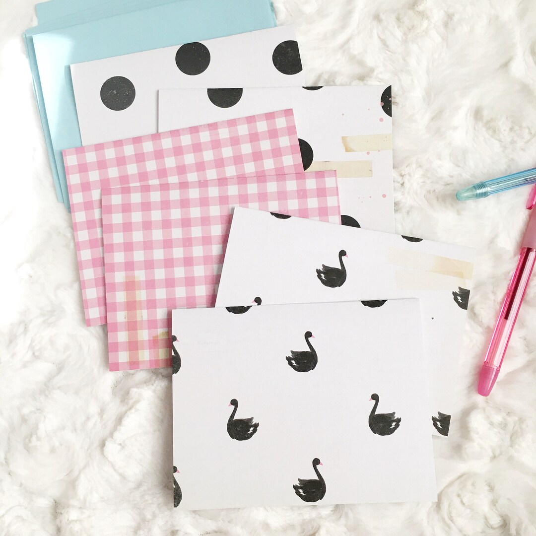 Cute Blank Note Card Set, Blank Swan Note Cards, Black and White Note ...