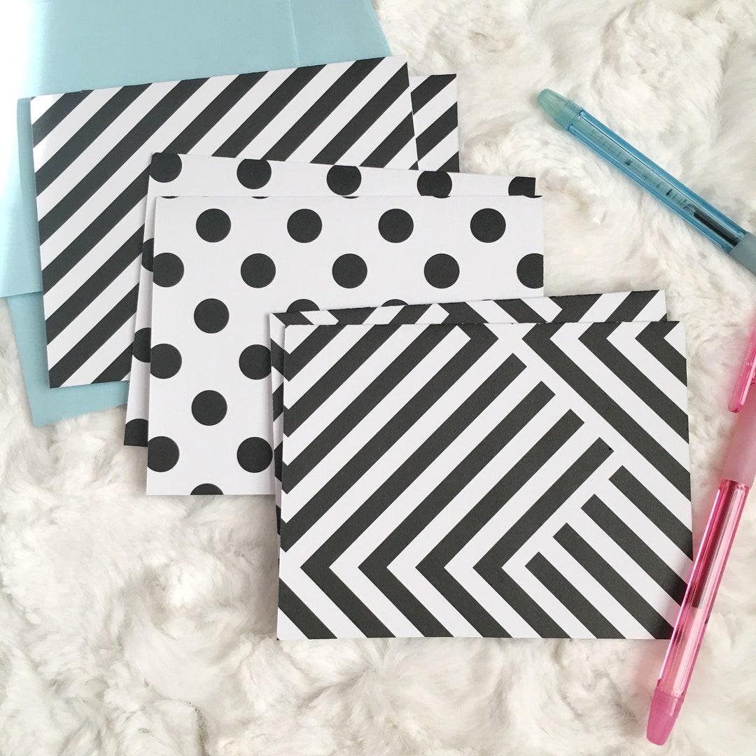 Blank Black and White Geometric Note Cards, Cute Note Card Set ...