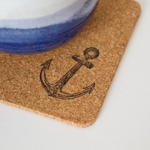 cork coasters, nautical coasters, anchor coasters, anchor cork coasters, cork coaster set, anchor coaster set, drink coasters