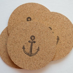 beach coasters, anchor coasters, drink coasters, housewarming gift, cork coasters, anchor coasters, cork coaster set, round cork coasters