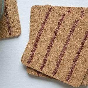 floral coasters, cork, cork coasters, leaf coasters, cute coasters, plant coasters, cork coaster, floral cork coasters, coaster set, drink