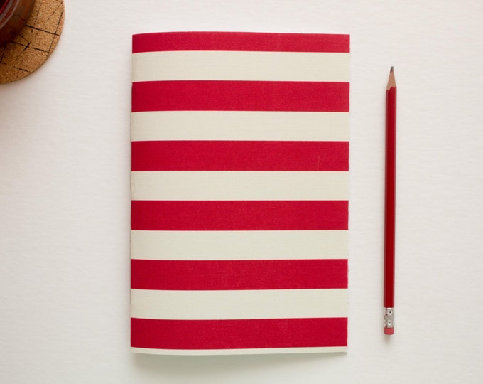 Red & Cream Striped Fabric Journal