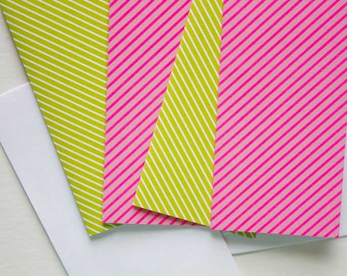 Neon Striped Note Cards