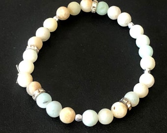 Amazonite gemstone bracelet with silver accent  6mm beads on a stretch bracelet