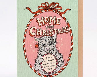 Hand drawn funny Christmas card made in Australia: Therapy