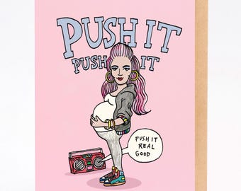 Tarjeta de baby shower, divertida tarjeta de embarazo, EMPUJA.