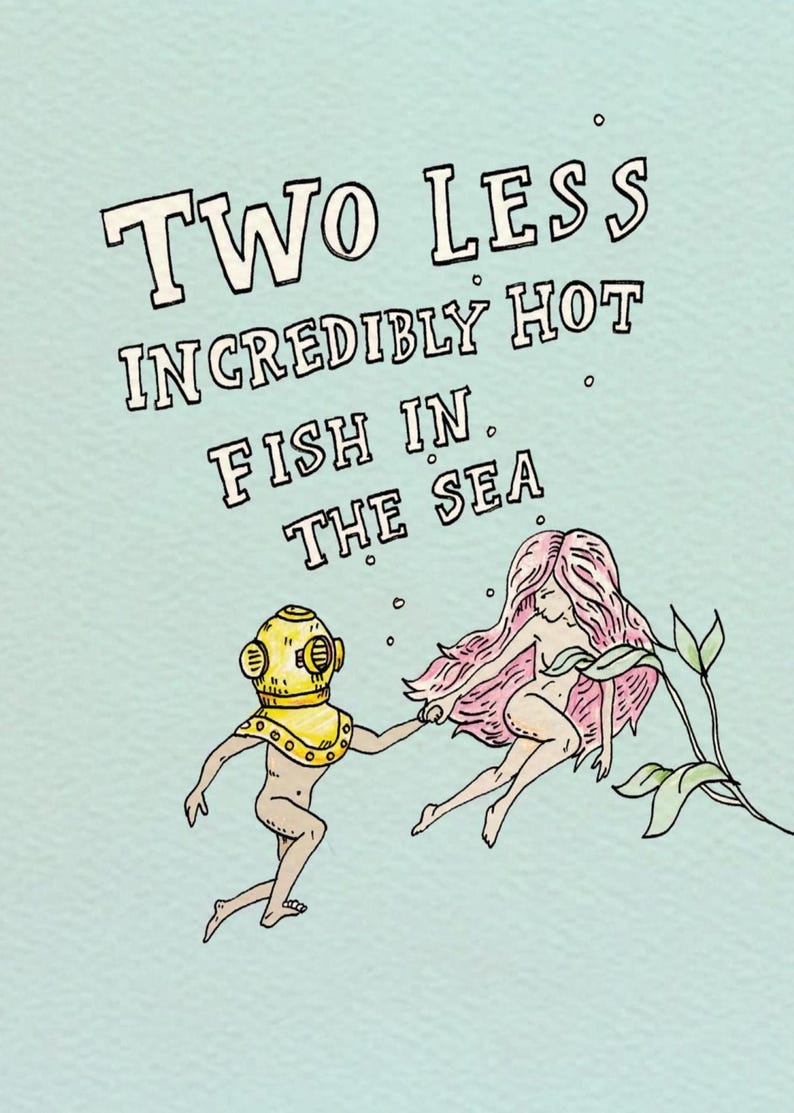 Wedding card engagement card quirky wedding card funny wedding card funny engagement card cool wedding card cool engagement card Hot Fish card Fish in the Sea card by wally Paper Co Melbourne greeting cards made in Australia