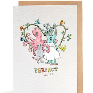 Cartão de casamento, Cartão de casamento engraçado, cartão de noivado, cartão de noivado engraçado, Cartão de aniversário, feito à mão, desenhado à mão, 'Combinação perfeita', Cartão de amor