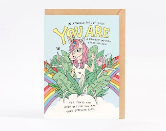 Carte d’amitié - carte maman - carte petite amie - carte anniversaire - UNICORNS VS BUGS - par Wally