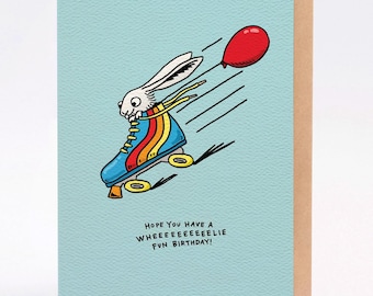 Hand drawn kids birthday card: Wheeelie Fun