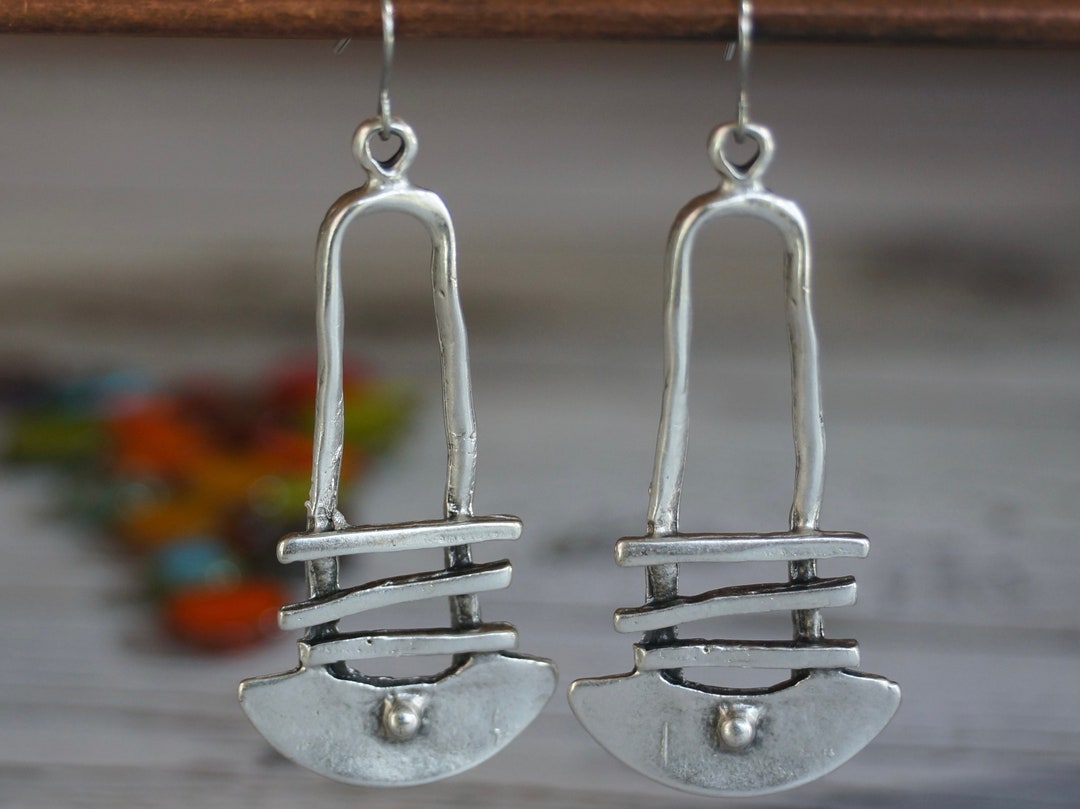 Silver or Bronze or Copperartisan Long Dangle Earrings, Ethnic Boho ...