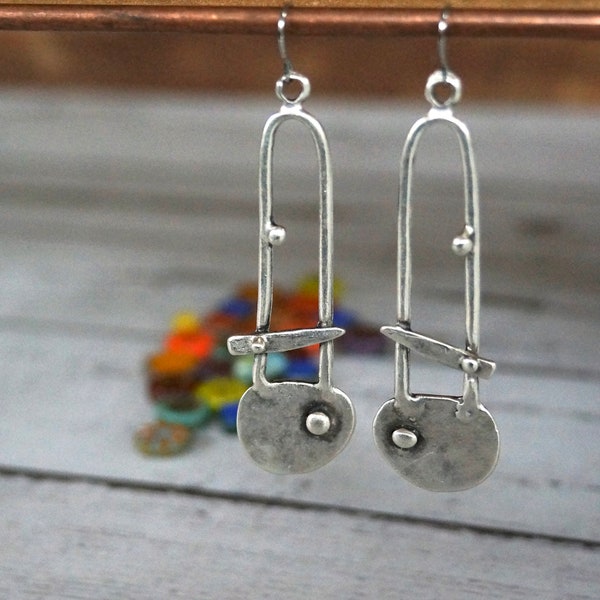 Silver Dangle Earrings, boho, bohemian, ethnic, antique silver plated