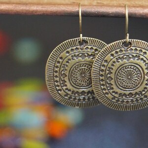 Artisan gold dangle earrings boho tribal