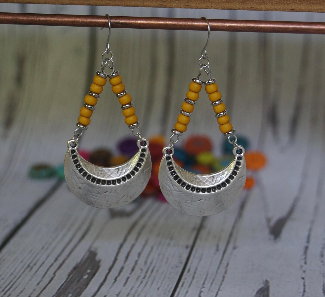 Artisan Boho Style Dangle Earrings With Yellow Glass Beads - Etsy