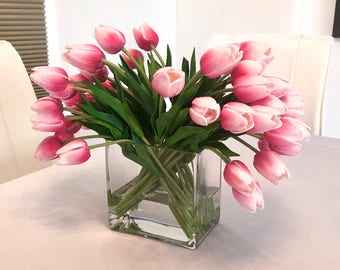 pink white tulips etsy