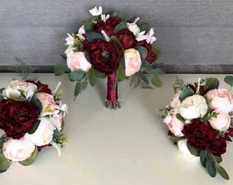 Pricing In Description Burgundy and Blush Bouquet, Peony Bouquet, Marsala Bouquet, Burgundy Bouquet, Boho Bouquet, Greenery Bouquet, Blush