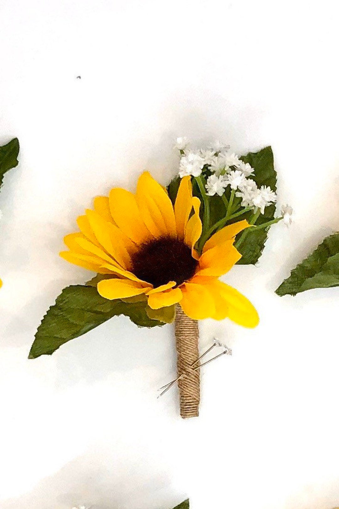 Sunflower Boutonnière, Silk Sunflower Boutonnière, Groomsmen Boutonnière, Sunflower Babys Breath