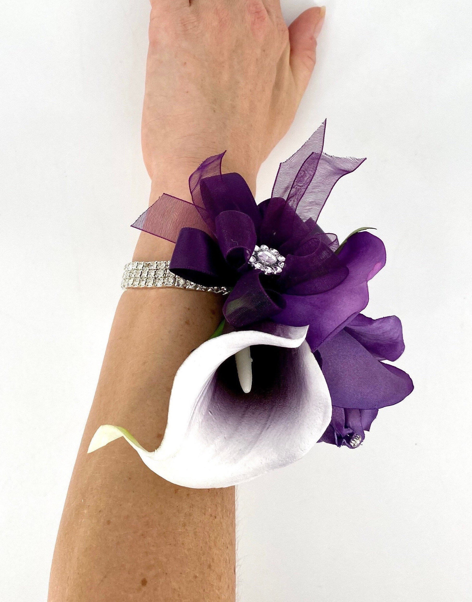 Purple Rose and Lily Wrist Corsage Plum Corsage Purple Wrist - Etsy