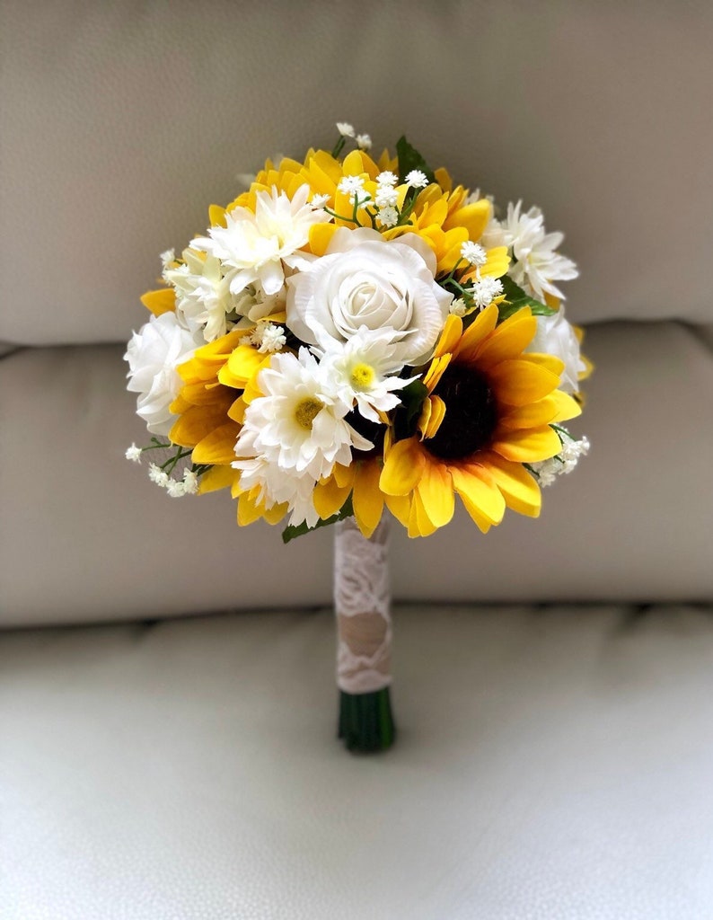 Sunflower And White Rose Wedding Bouquet