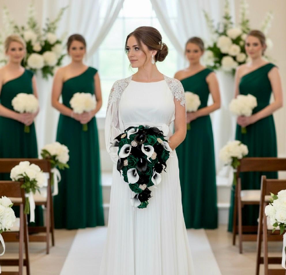 flowers for emerald green dress Gearing up for wedding guest season wearing nothing but emerald green Featuring: The Elva Emerald Green Floral Dress emerald dress, emerald green dress, emerald outfit, wedding guest dress, wedding guest outfit,