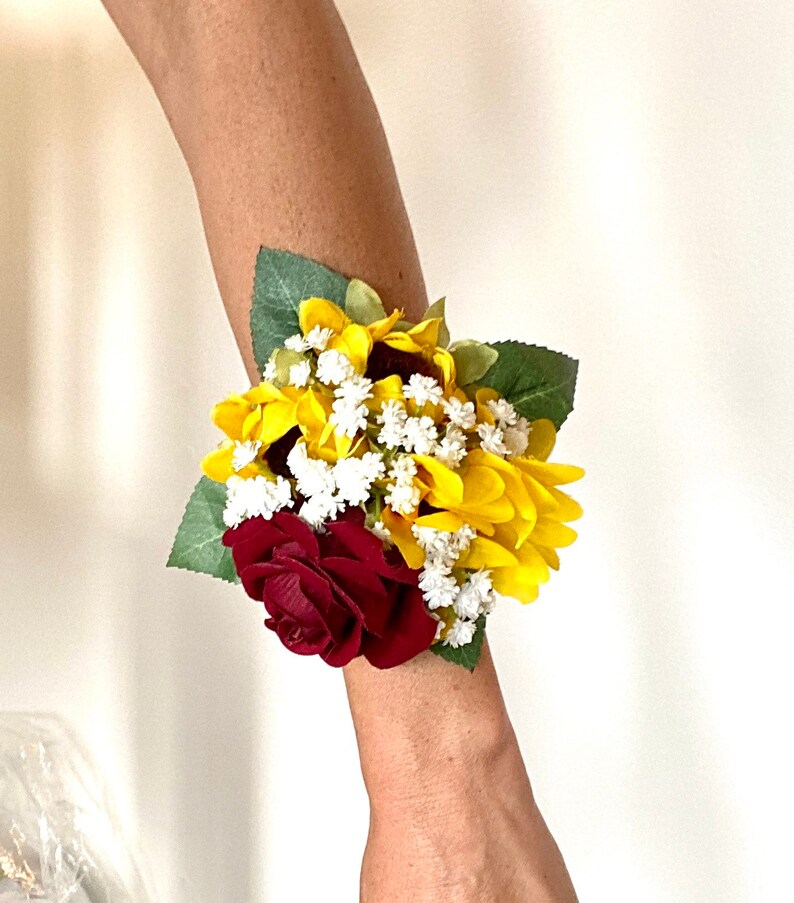 Sunflower Corsage Red Rose Corsage Sunflower Corsage Wrist Etsy