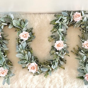Eucalyptus Garland, Blush Garland, Lambs Ear Garland, Wedding Centerpiece, Arch Flowers, Pink Rose Garland, Greenery Garland, Pink Garland,