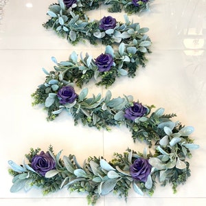 Eucalyptus Garland, Lambs Ear Garland, Wedding Centerpiece, Arch Flowers, Purple Rose Garland, Greenery Garland, Purple Cemterpiece