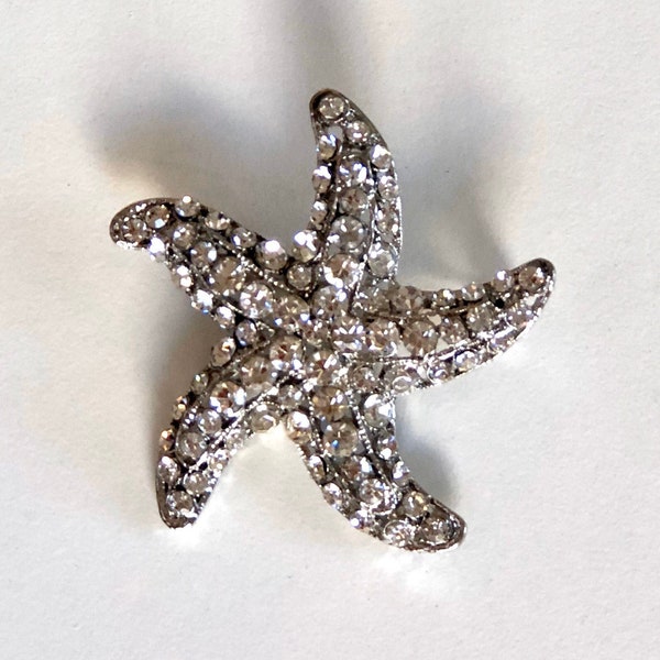 Rhinestone Brooch, Starfish Brooch, Wedding Brooches, Silver Brooch, Bling Brooch, Boutonnière Pin, Lapel Pin, Wedding Bouquet Brooch, Bling