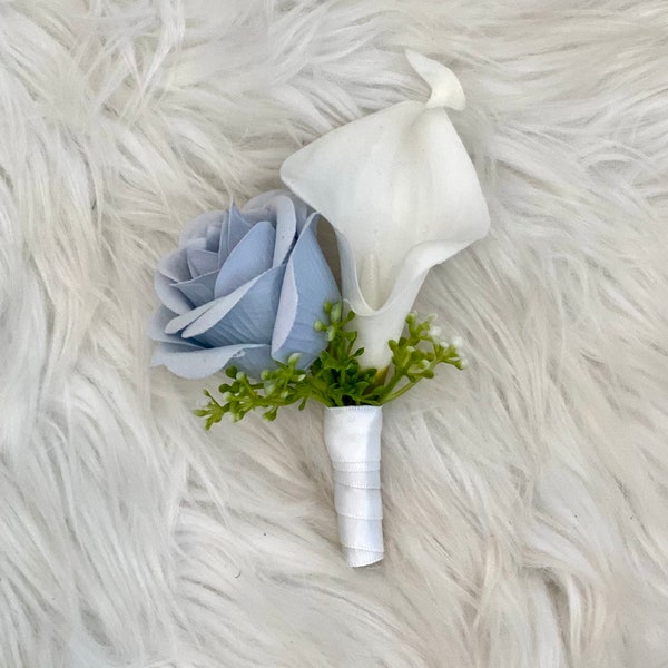 1 Dusty Blue Rose Boutonniere, Blue Rose Boutonniere, Light Blue Boutonniere, Grooms Boutonniere, Groomsman Boutonnière, Dusty Blue Bout