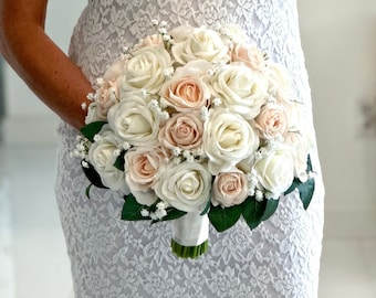 Ivory Bouquet, Champagne Bouquet, Ivory Wedding Bouquet, Ivory Bridal Bouquet, Ivory Rose Bouquet, Ivory Bouquet, Babys Breath,