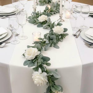 Lambs Ear Garland: Silk Ivory Rose Wedding Centerpiece