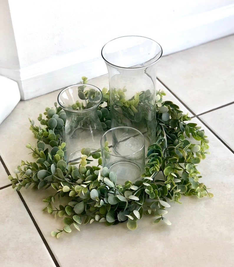 Eucalyptus Table Wreath, Artificial Eucalyptus Garland, Wedding Centerpiece, Eucalyptus Wreath, Greenery Garland, Table Wreath, Lantern Wrea image 3