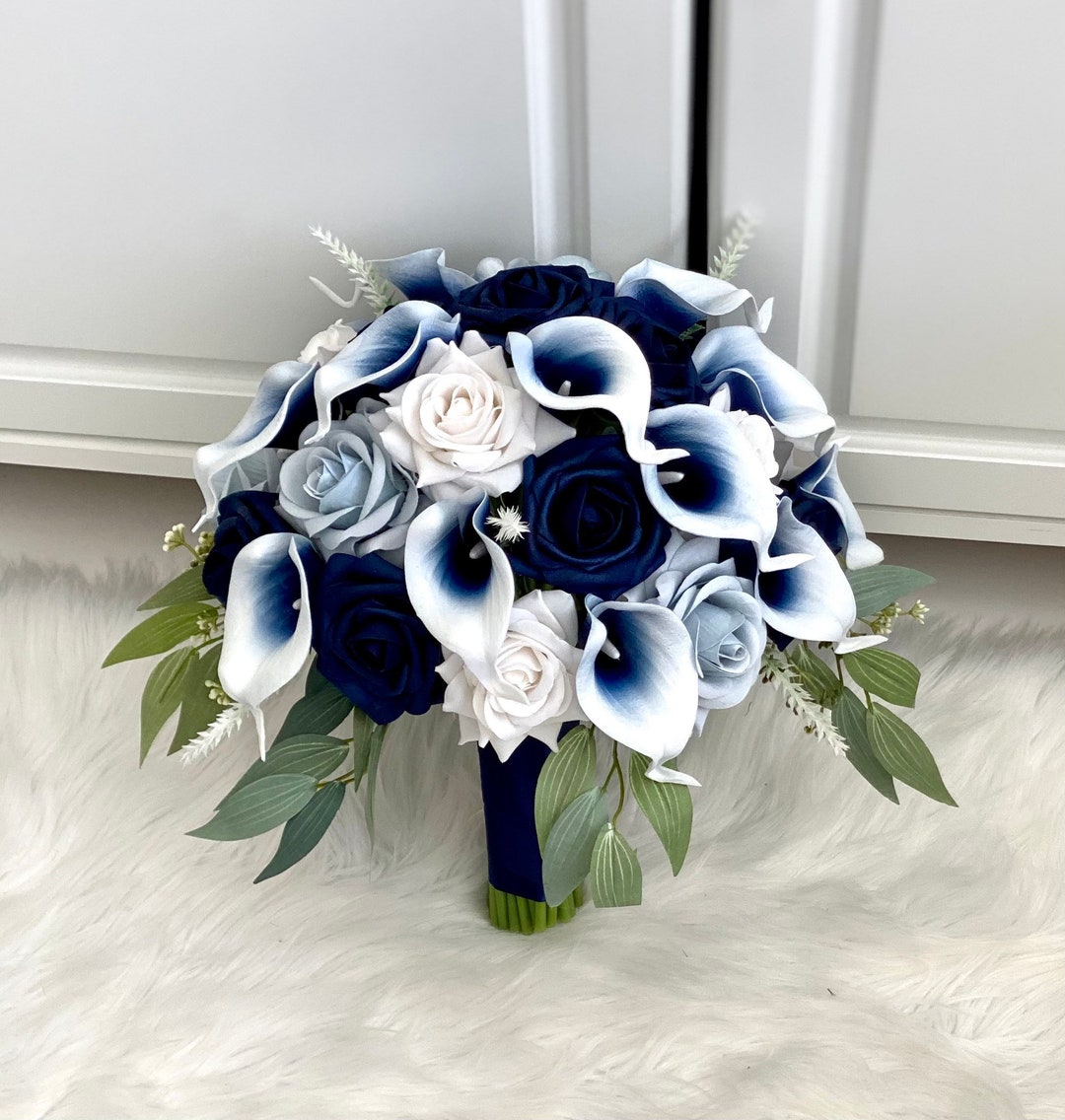 Navy Blue Bouquet, Dusty Blue Bouquet, Blue Rose Bouquet, White Bouquet