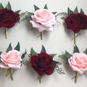 1 Rose Boutonnière, Burgundy Rose Boutonnière, Maroon Boutonnière, Burgundy Bouquet, Boho Boutonnière , Greenery Bouquet, Blush Boutonnière, image 2