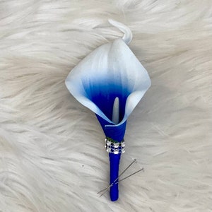 1 Royal Blue Calla Lily Boutonniere, Real Touch Calla Lily Boutonniere, Royal Blue Lily Boutonniere, Grooms Boutonniere, Groomsman Boutonniè