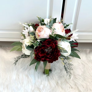 Burgundy and Blush Bouquet, Peony Bouquet, Marsala Bouquet, Burgundy Bouquet, Boho Bouquet, Greenery Bouquet, Blush Peony Bouquet, Cream Peo 9” Bridesmaid Bouque