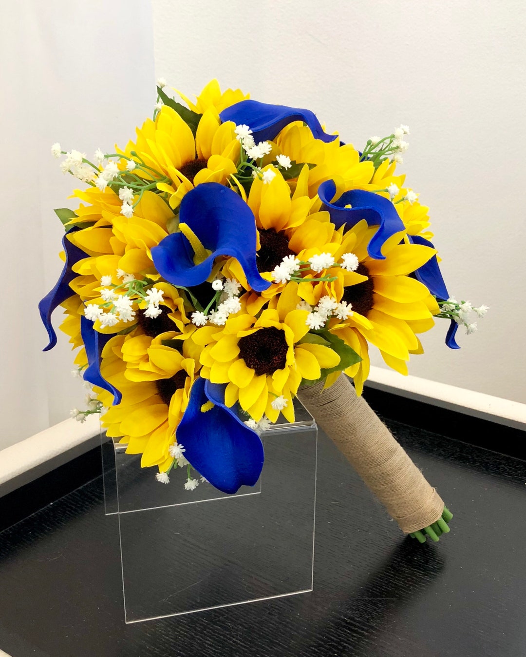 Sunflower Bridal Bouquet, Sunflower and Calla Lily Bouquet, Royal Blue
