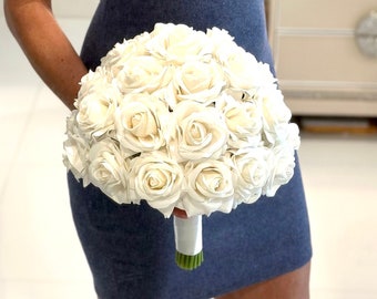 Ivory Rose Bouquet, Bridal Bouquet,Rose Bouquet, Cream Rose Bouquet, Ivory Wedding Bouquet, Silk Ivory Bouquet, Ivory Wedding Bouquet, Si