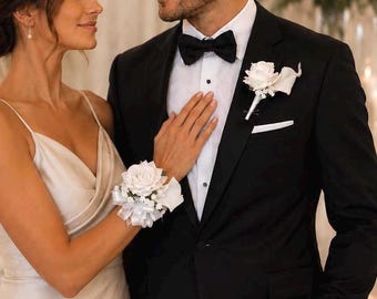 White Calla Lily Corsage & Boutonniere Set: Real Touch Wedding Florals