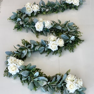 Eucalyptus Garland, Lambs Ear Garland, Wedding Centerpiece, Arch Flowers, Ivory Rose Garland, Greenery Garland, Table Runner, Lam