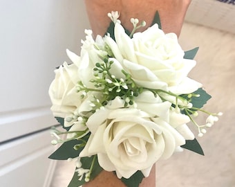 Ivory Rose Corsage, Cream Silk Rose Wrist Corsage, White Rose Corsage, Mother Corsage, Blush Corsage, Black Corsage, Wrist Corsage, Ivory Co