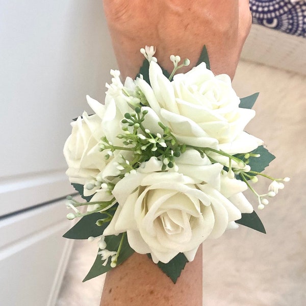 Ivory Rose Corsage, Cream Silk Rose Wrist Corsage, White Rose Corsage, Mother Corsage, Blush Corsage, Black Corsage, Wrist Corsage, Ivory Co